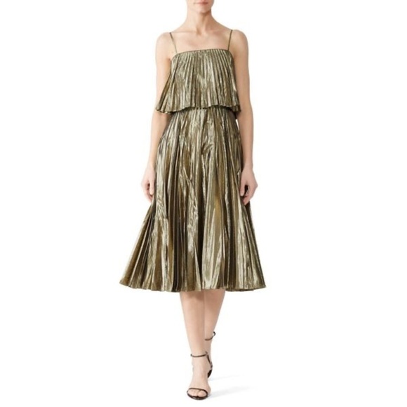 J. Crew / NWT Collection Pleated Gold Lamé Midi Dress Hollywood GLAM FLApper 12 - Picture 5 of 12